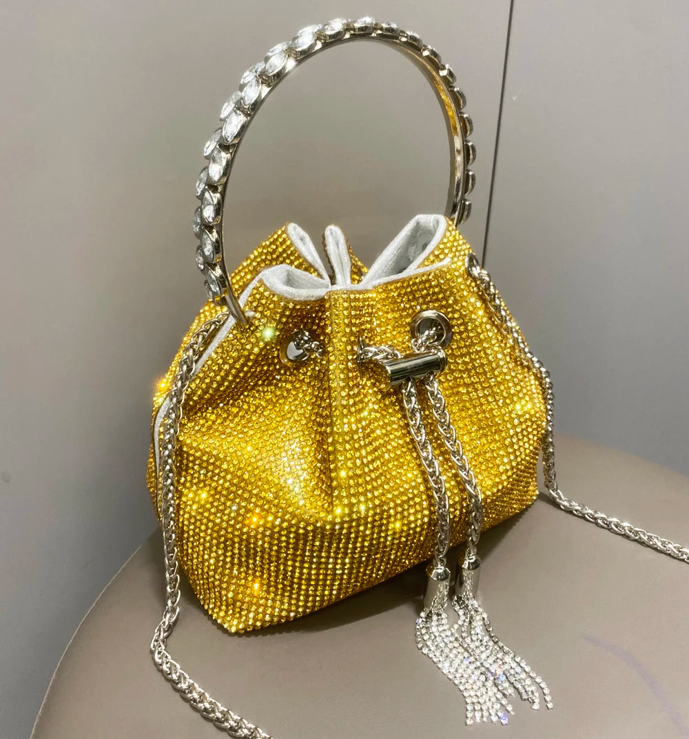 Women's Crystal Rhinestone Bucket Clutch Bag – Evening & Banquet, 7 Colors