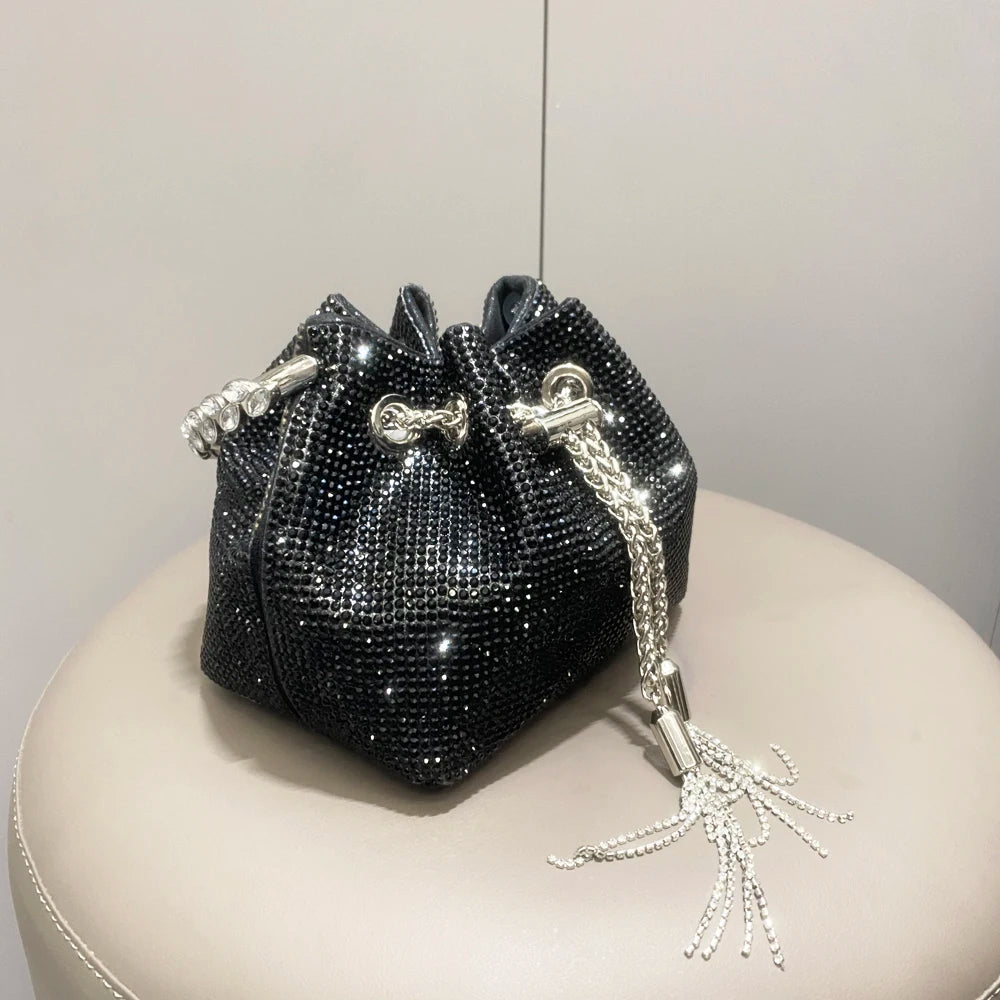 Women's Crystal Rhinestone Bucket Clutch Bag – Evening & Banquet, 7 Colors