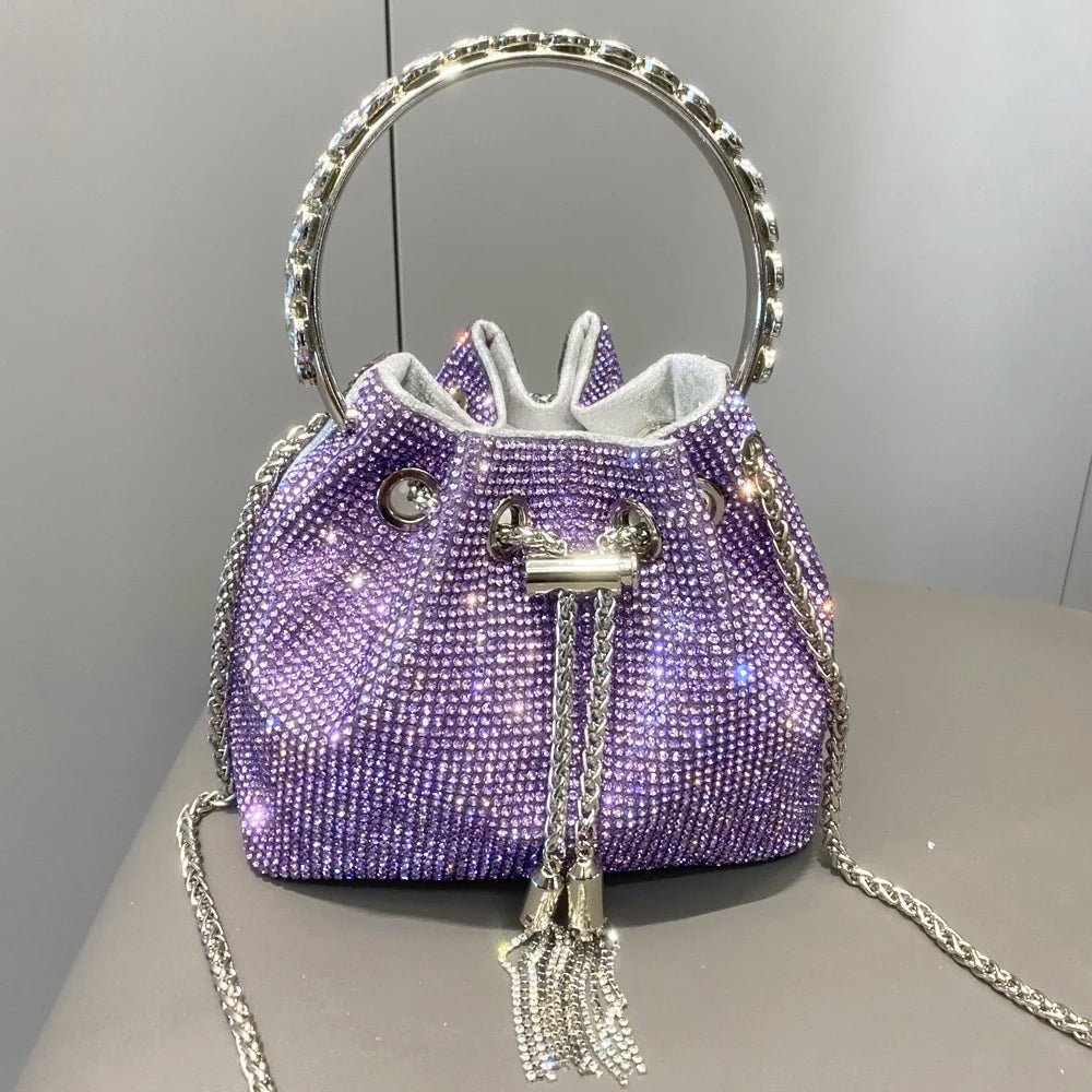 Women's Crystal Rhinestone Bucket Clutch Bag – Evening & Banquet, 7 Colors
