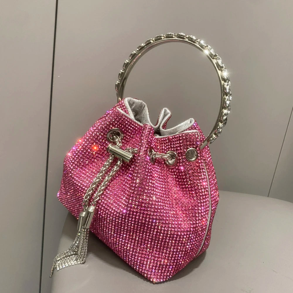 Women's Crystal Rhinestone Bucket Clutch Bag – Evening & Banquet, 7 Colors