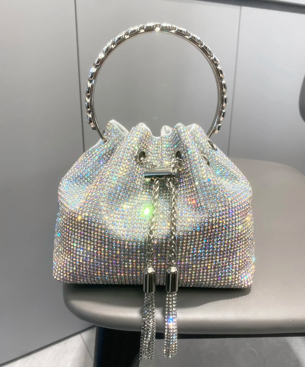 Women's Crystal Rhinestone Bucket Clutch Bag – Evening & Banquet, 7 Colors