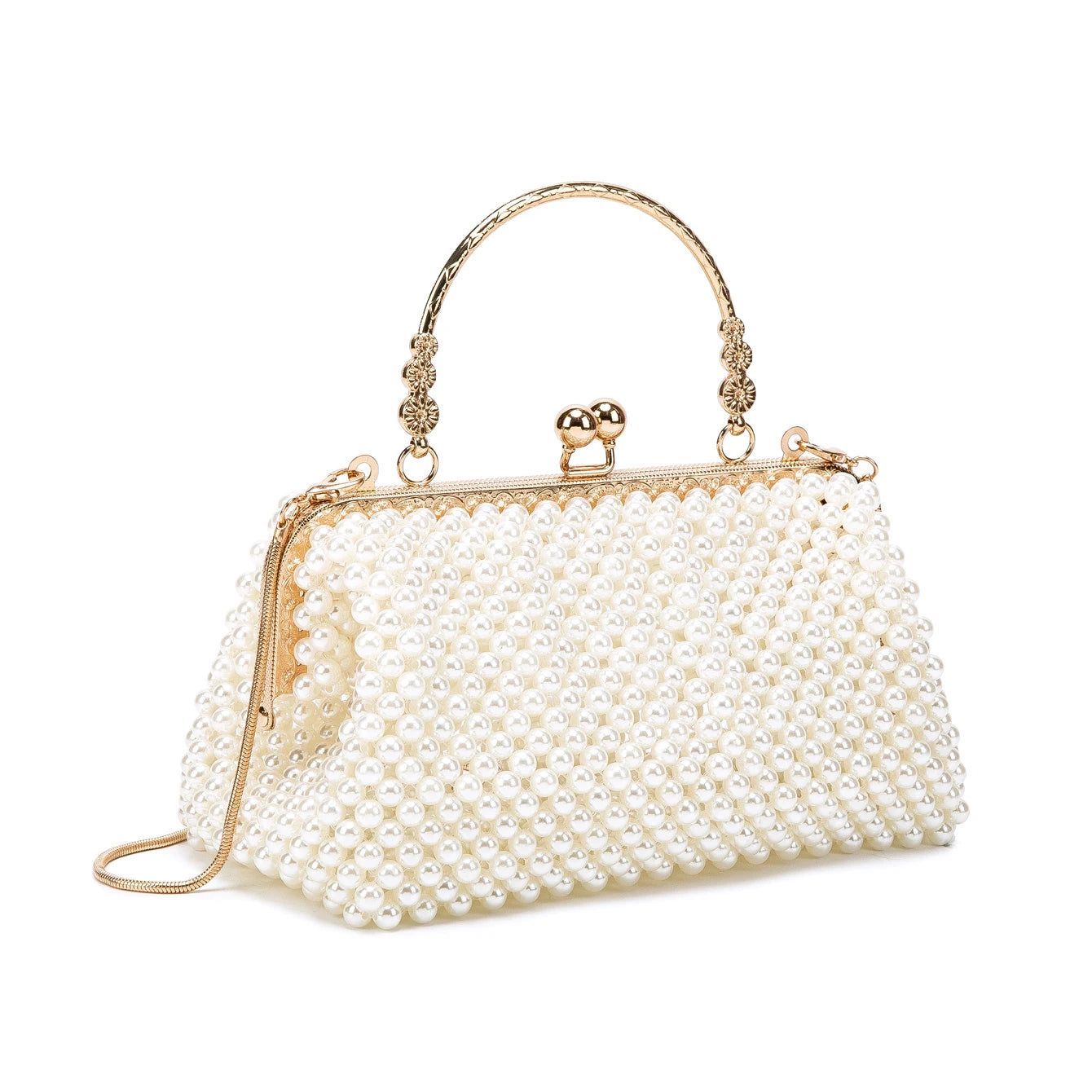 Women's Pearl Embellished ABS Frame Clutch Bag – Evening & Wedding, 6 Colors