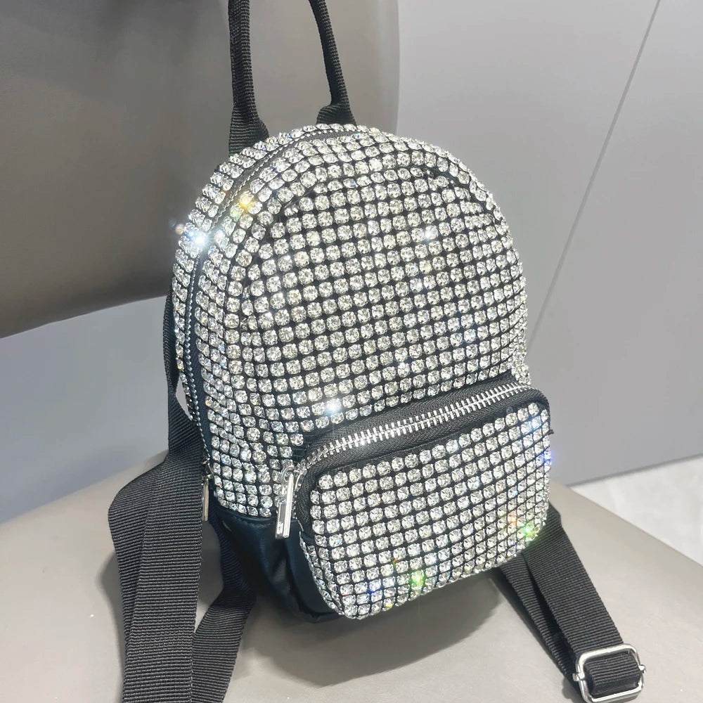 Women's Crystal Rhinestone Metallic Backpack – Mini Size, 4 Colors
