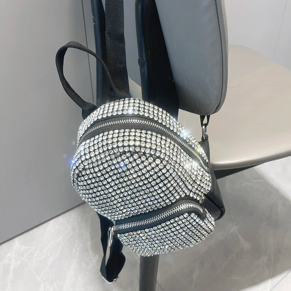 Women's Crystal Rhinestone Metallic Backpack – Mini Size, 4 Colors