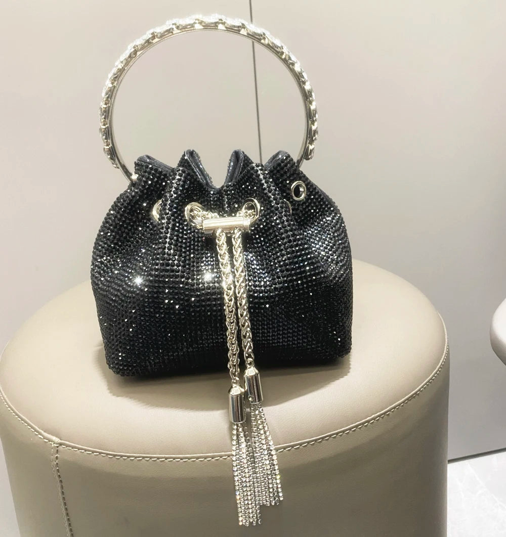 Women's Crystal Rhinestone Bucket Clutch Bag – Evening & Banquet, 7 Colors