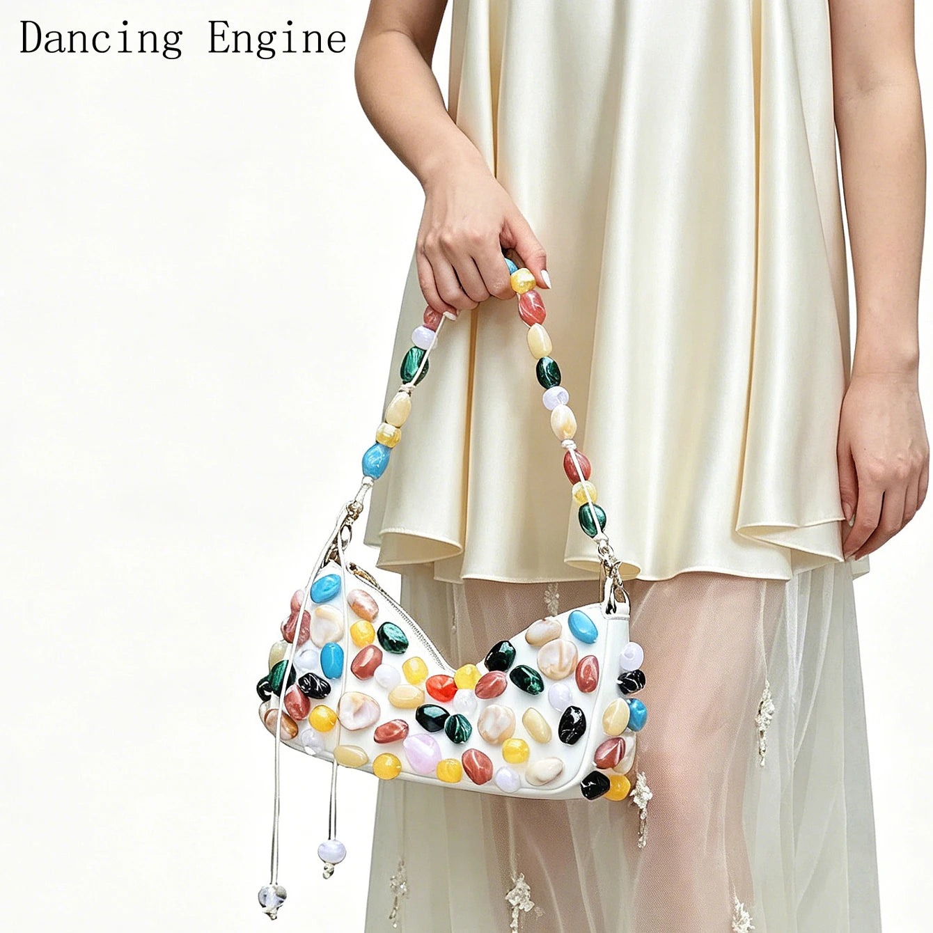Women's PU Leather Stone Embellished Clutch Shoulder Bag – Wedding & Party, 2 Colors