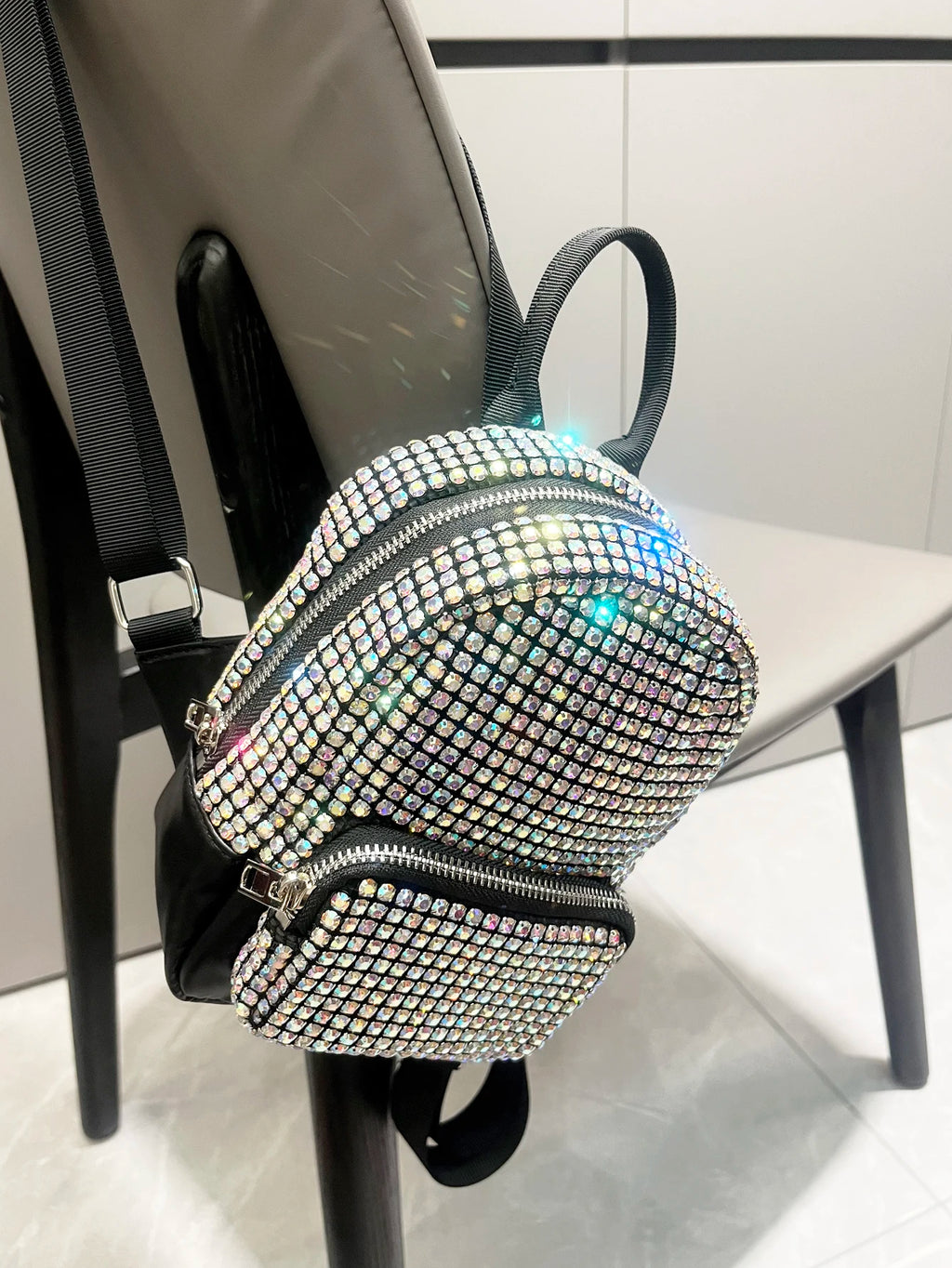Women's Crystal Rhinestone Metallic Backpack – Mini Size, 4 Colors