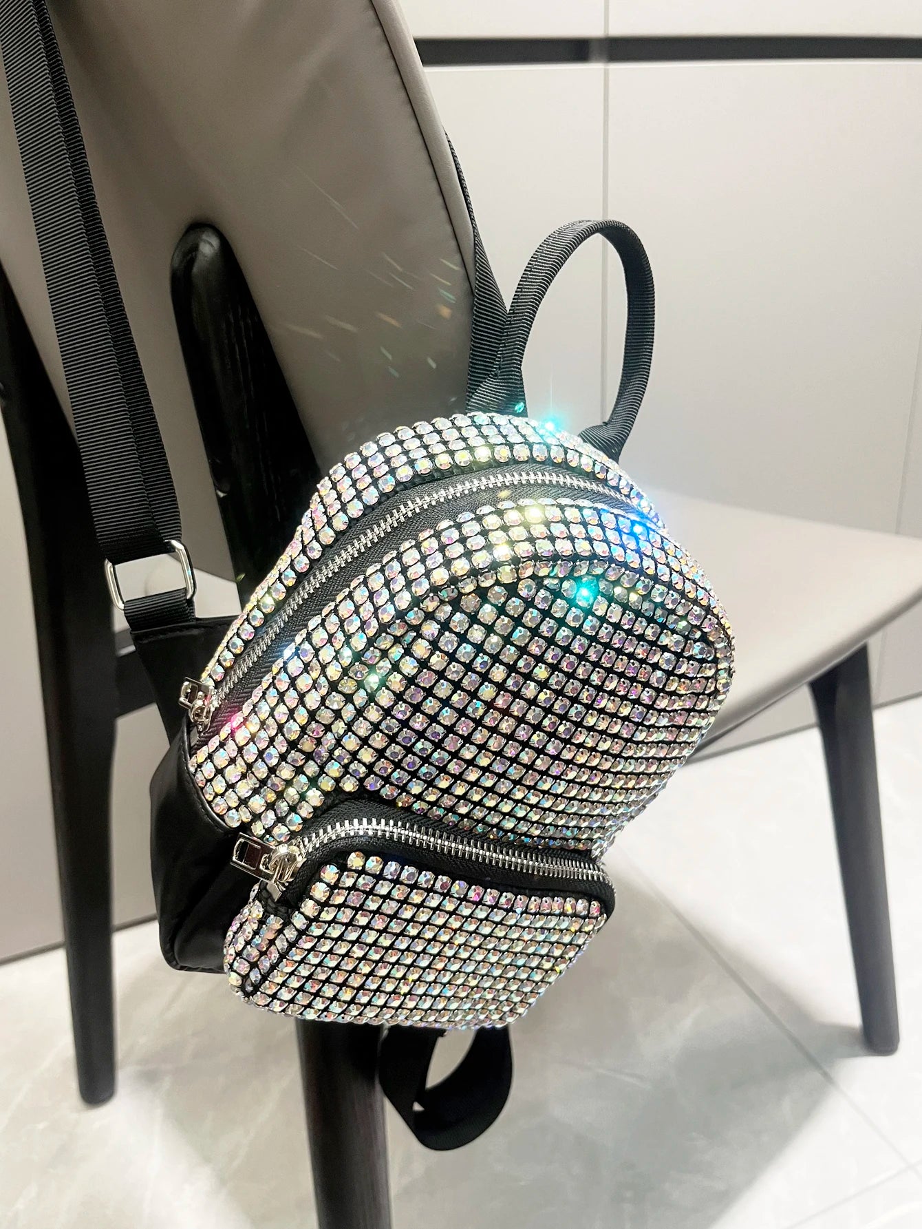 Women's Crystal Rhinestone Metallic Backpack – Mini Size, 4 Colors
