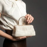Women's Pearl Embellished ABS Frame Clutch Bag – Evening & Wedding, 6 Colors