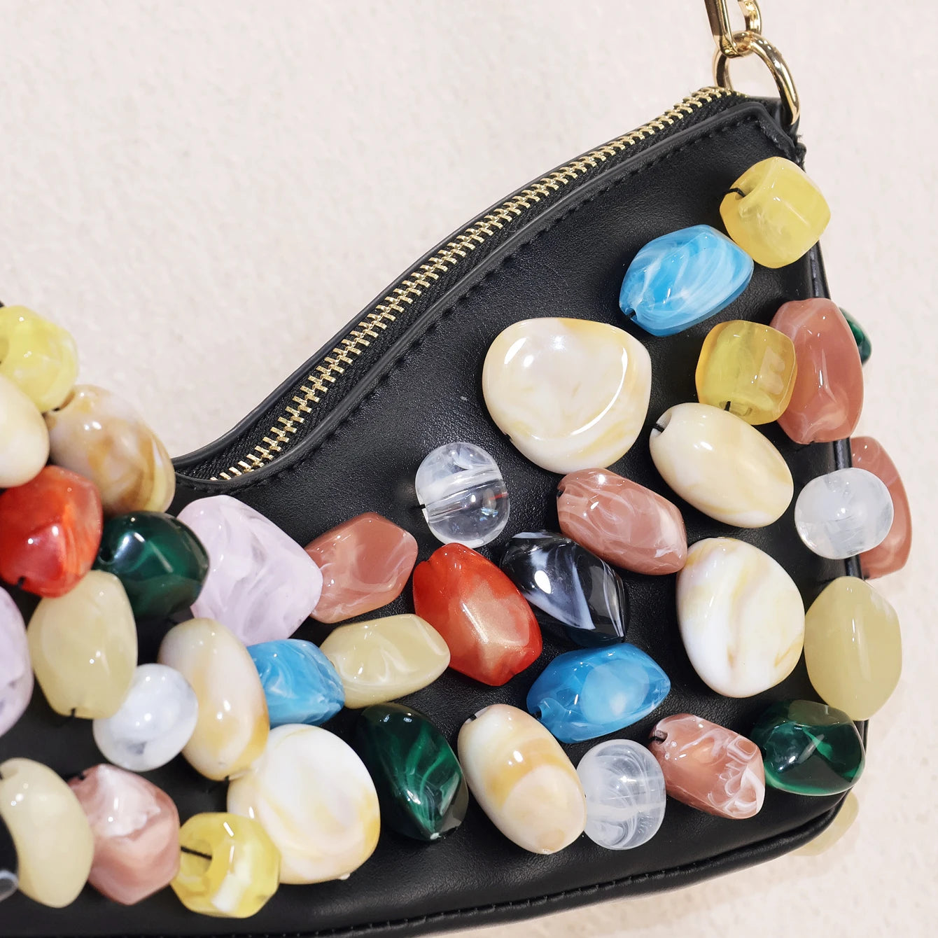 Women's PU Leather Stone Embellished Clutch Shoulder Bag – Wedding & Party, 2 Colors
