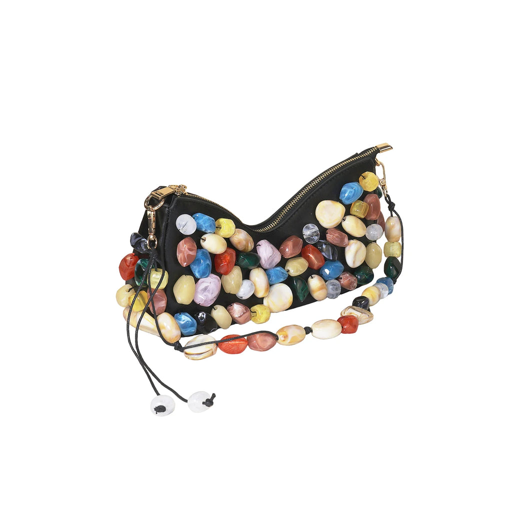 Women's PU Leather Stone Embellished Clutch Shoulder Bag – Wedding & Party, 2 Colors