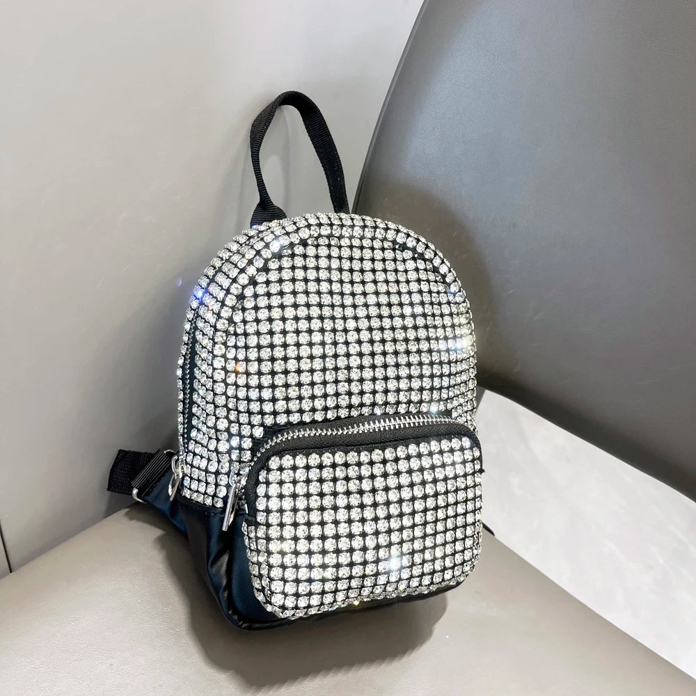 Women's Crystal Rhinestone Metallic Backpack – Mini Size, 4 Colors