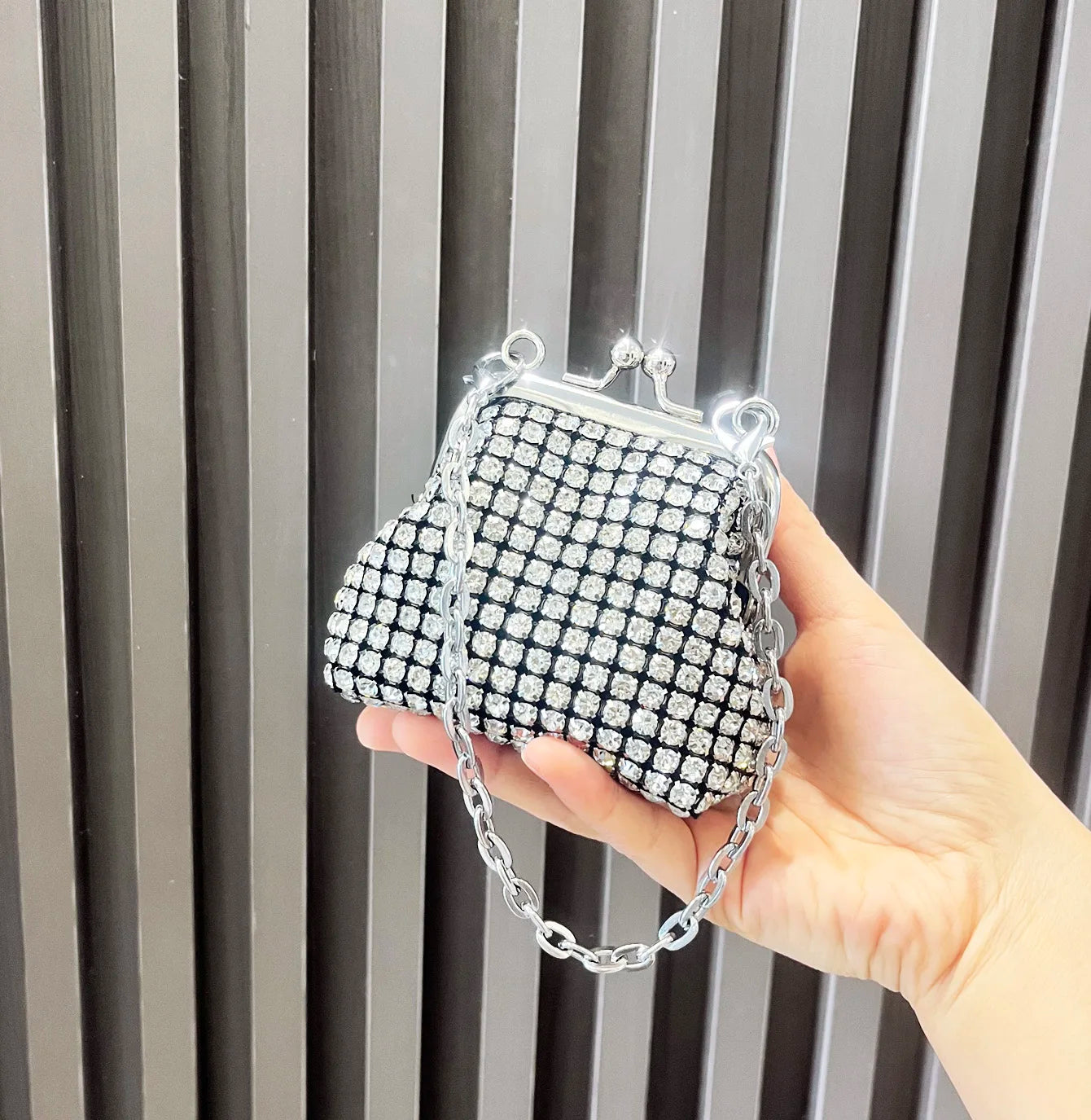 Women's Mini Rhinestone Chain Coin Purse – Card Bag, 3 Colors
