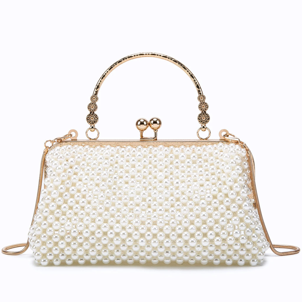 Women's Pearl Embellished ABS Frame Clutch Bag – Evening & Wedding, 6 Colors