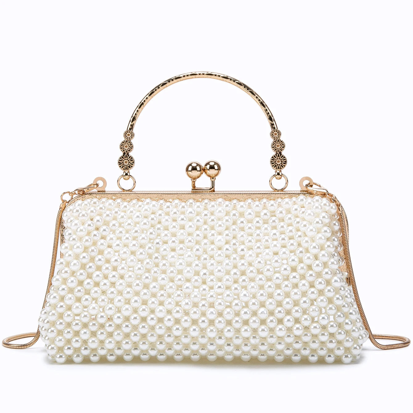 Women's Pearl Embellished ABS Frame Clutch Bag – Evening & Wedding, 6 Colors